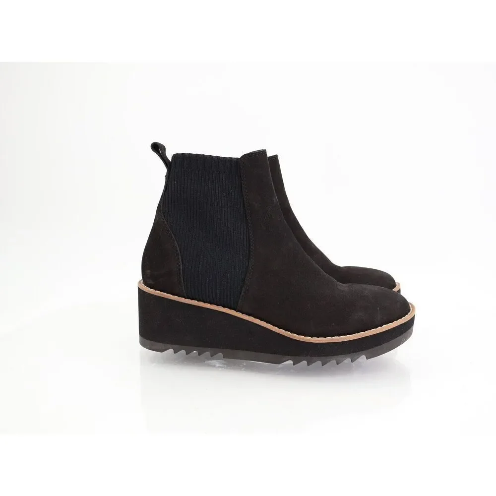 Eileen Fisher Womens Lilou Boots Booties Chelsea Wedge Heel Black Leather 5